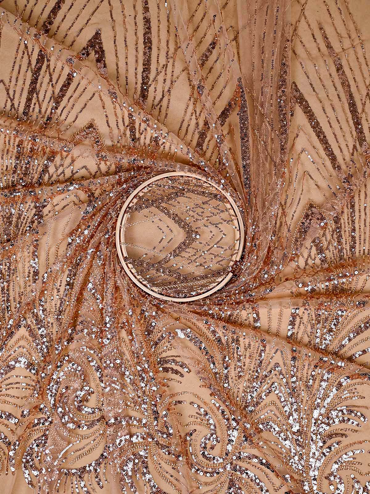 Golden Imported Net with All-Over Bead and Sequins Work 15679