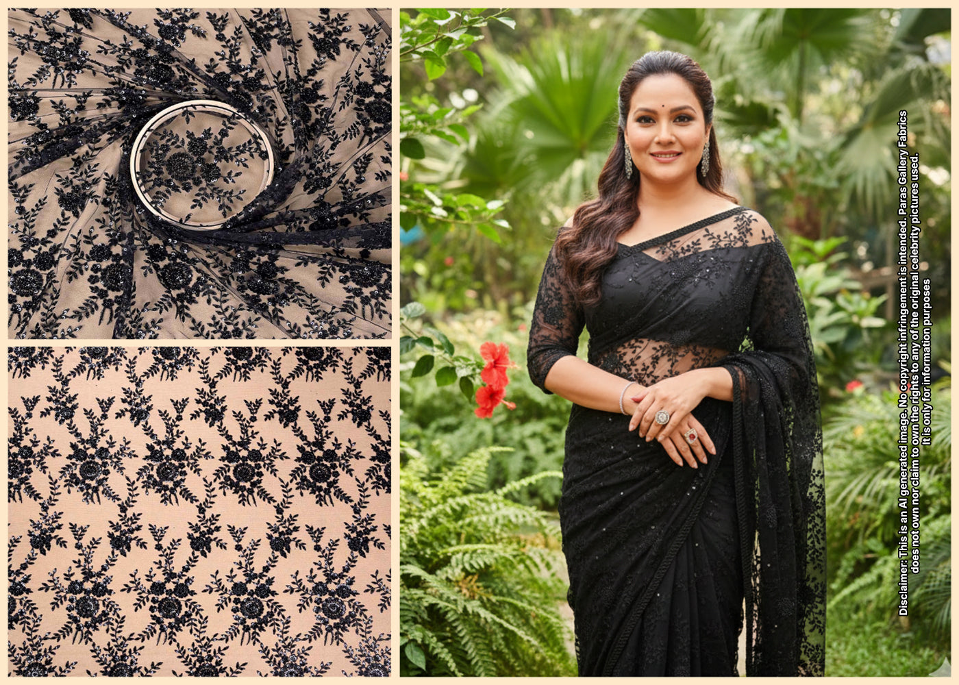 Lara Dutta Inspired Edition | Black Embroided Imported Net Unstitched Fabric 15685