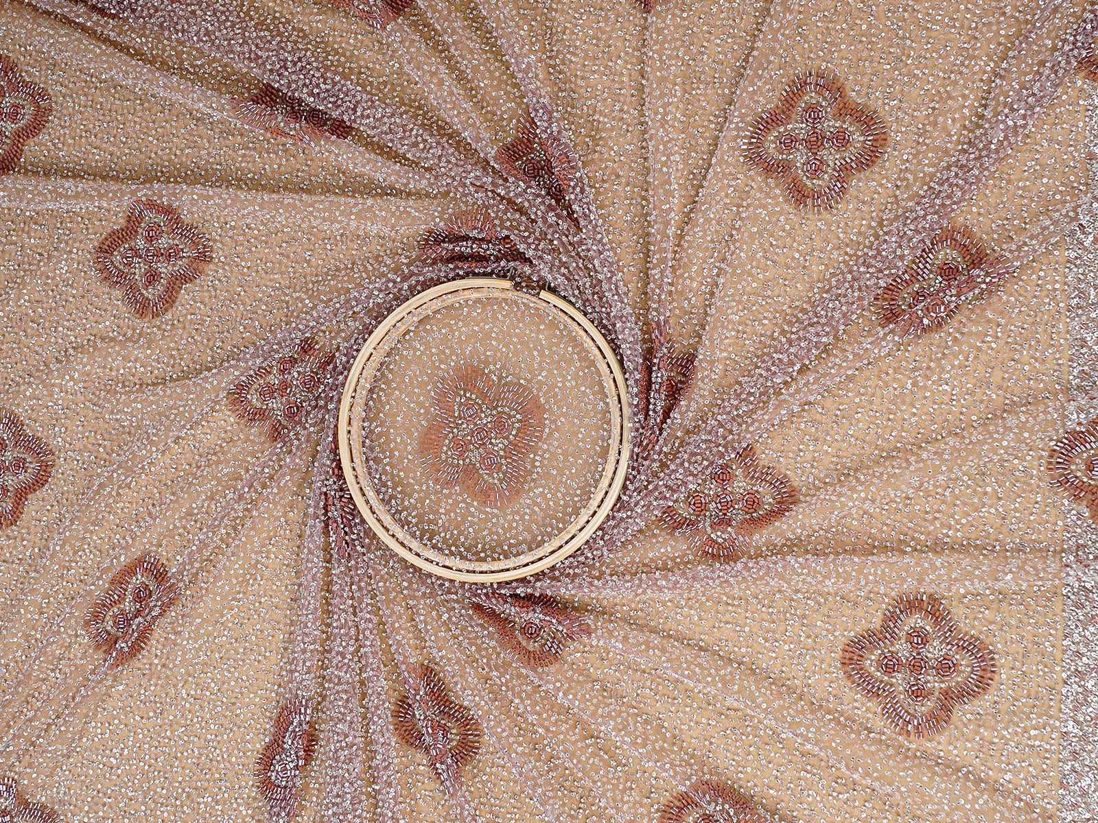 Light Brown Imported Net Fabric with All-Over Sequins and Katdana Work 15690
