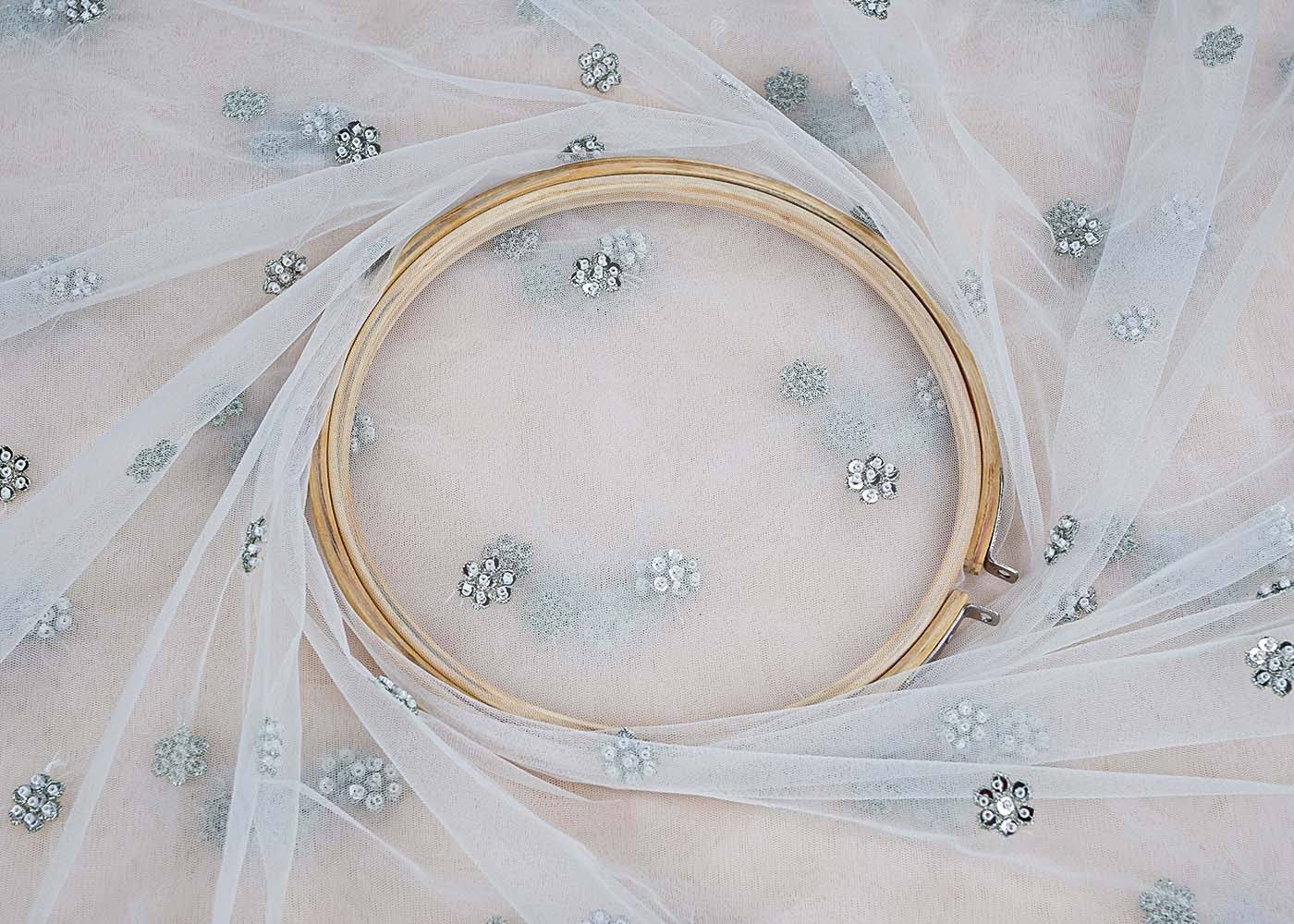 White Net Fabric with All-Over Sequins and Bead Work 15720