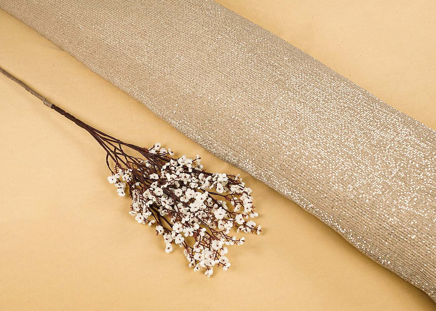 Golden Crushed Net Fabric with All-Over Sequins Work 15745