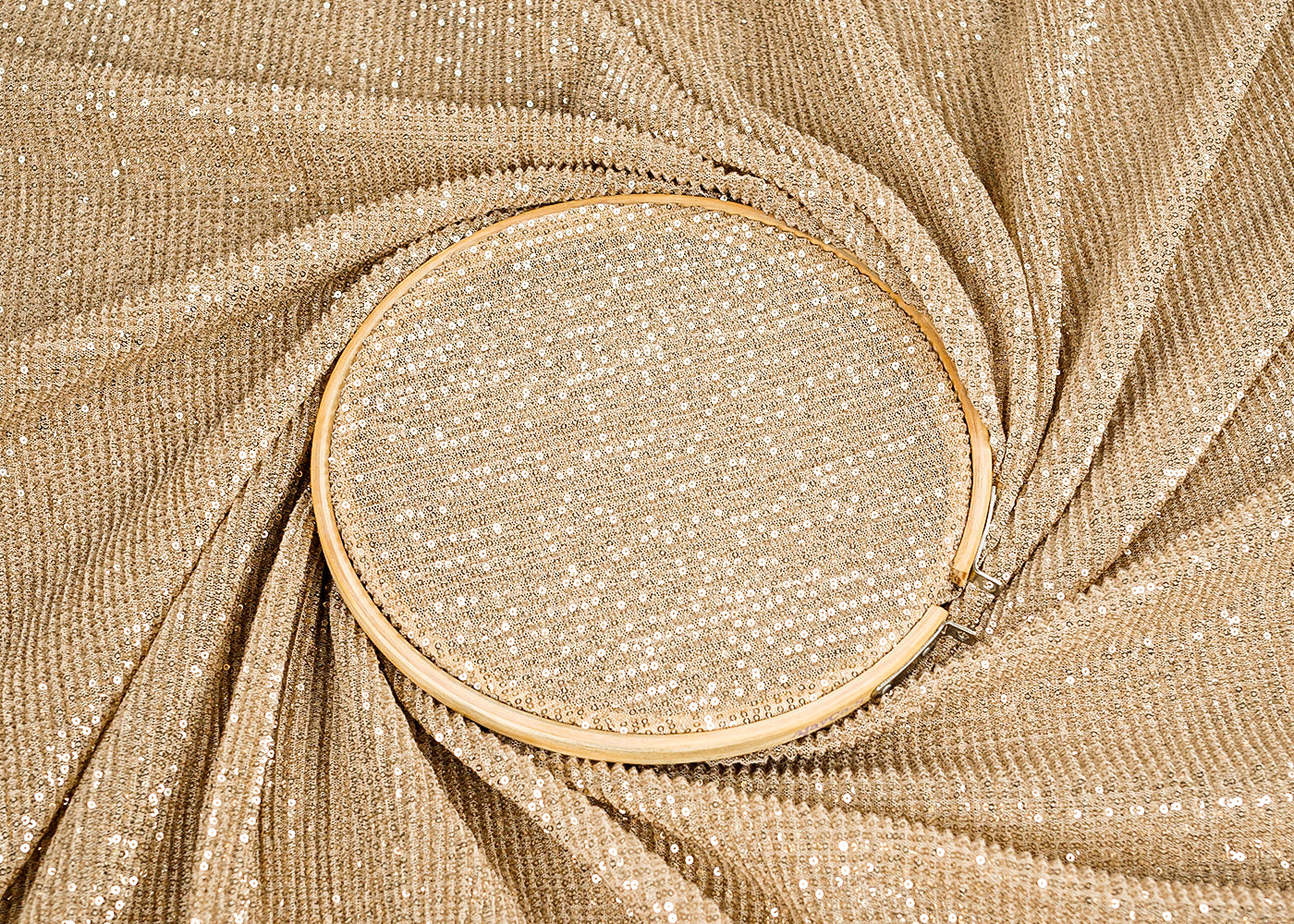 Golden Crushed Net Fabric with All-Over Sequins Work 15745
