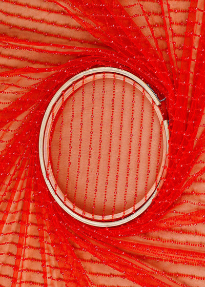 Red Net Fabric With All Over Pearl And Bead Work  15753