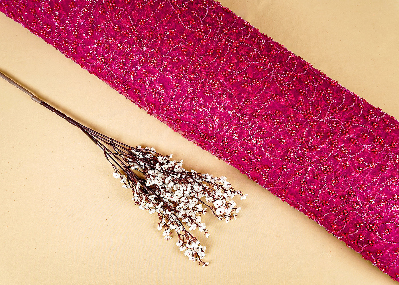 Rani Imported Net Fabric with All Over Bead and Sequins Work 15755