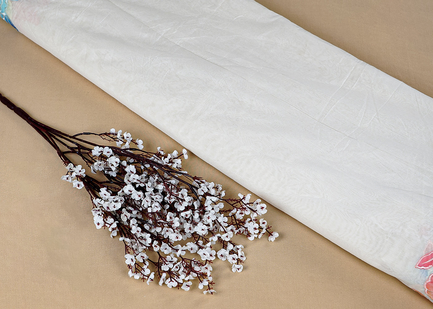 Off White Chanderi Dupatta Fabric with Two-Side Colorful Floral Appliqué & Threadwork Scalloped Border 15775