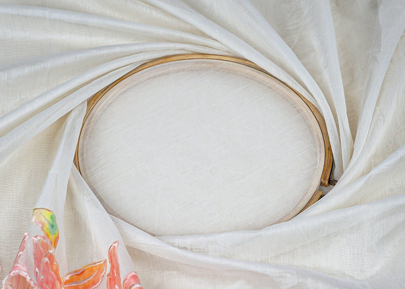Off White Chanderi Dupatta Fabric with Two-Side Colorful Floral Appliqué & Threadwork Scalloped Border 15775