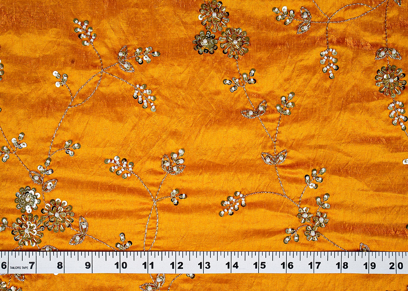 Mustard Diamond Silk Fabric With All Over Katdana, Bead, Zari & Sequins Work 15787