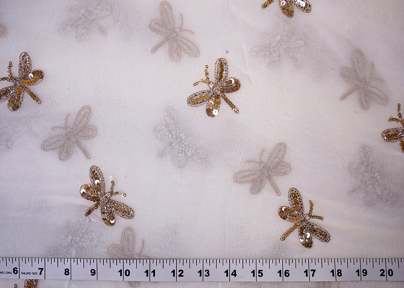 White Georgette Fabric with All Over Zari, Bead, and Sequins Work 15794