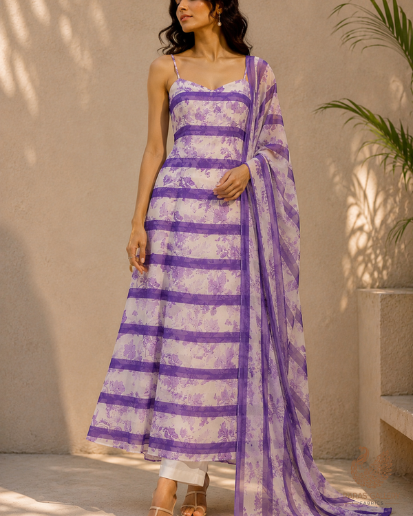 Purple Georgette Fabric with All Over Abstract Print 15806