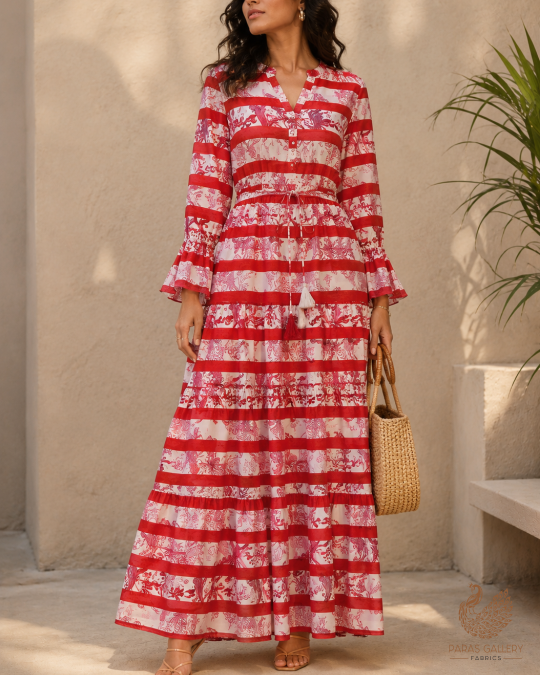 Red Georgette Fabric with All Over Abstract Print 15808