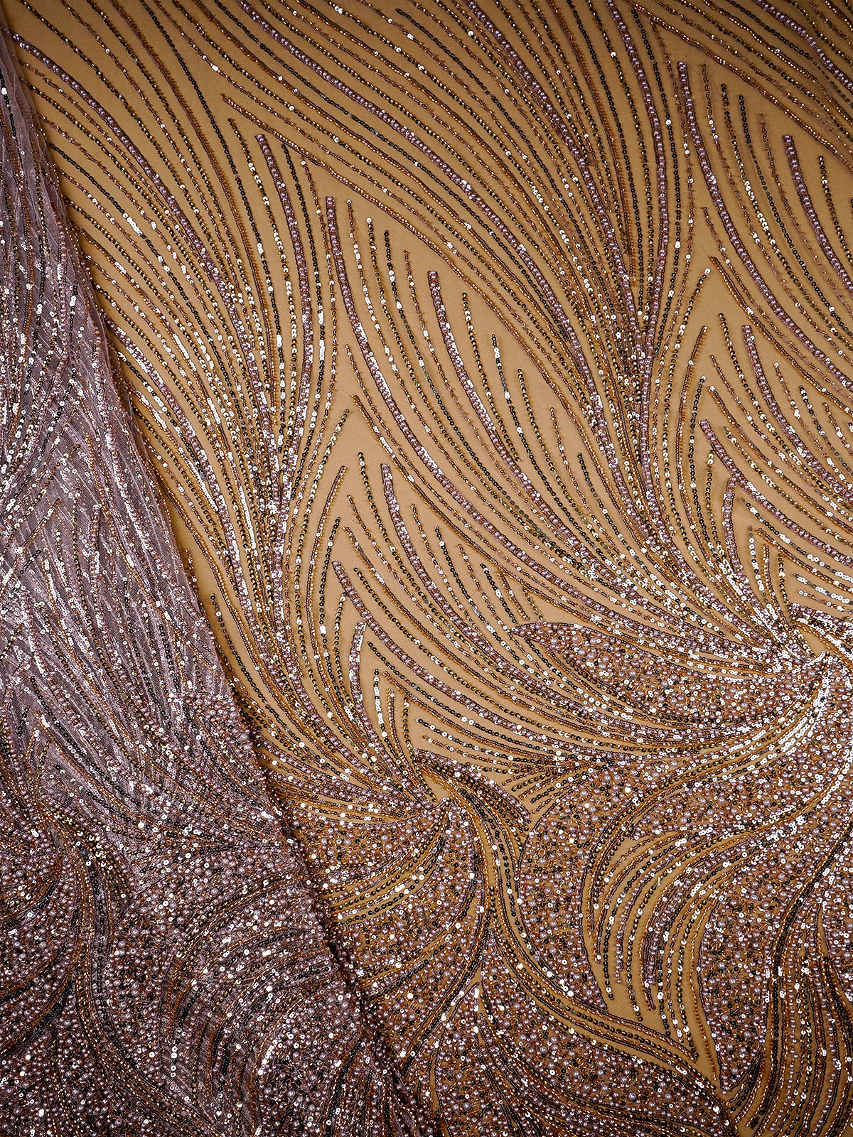 Onion Imported Net Fabric with All-Over Bead and Sequin Work 15831