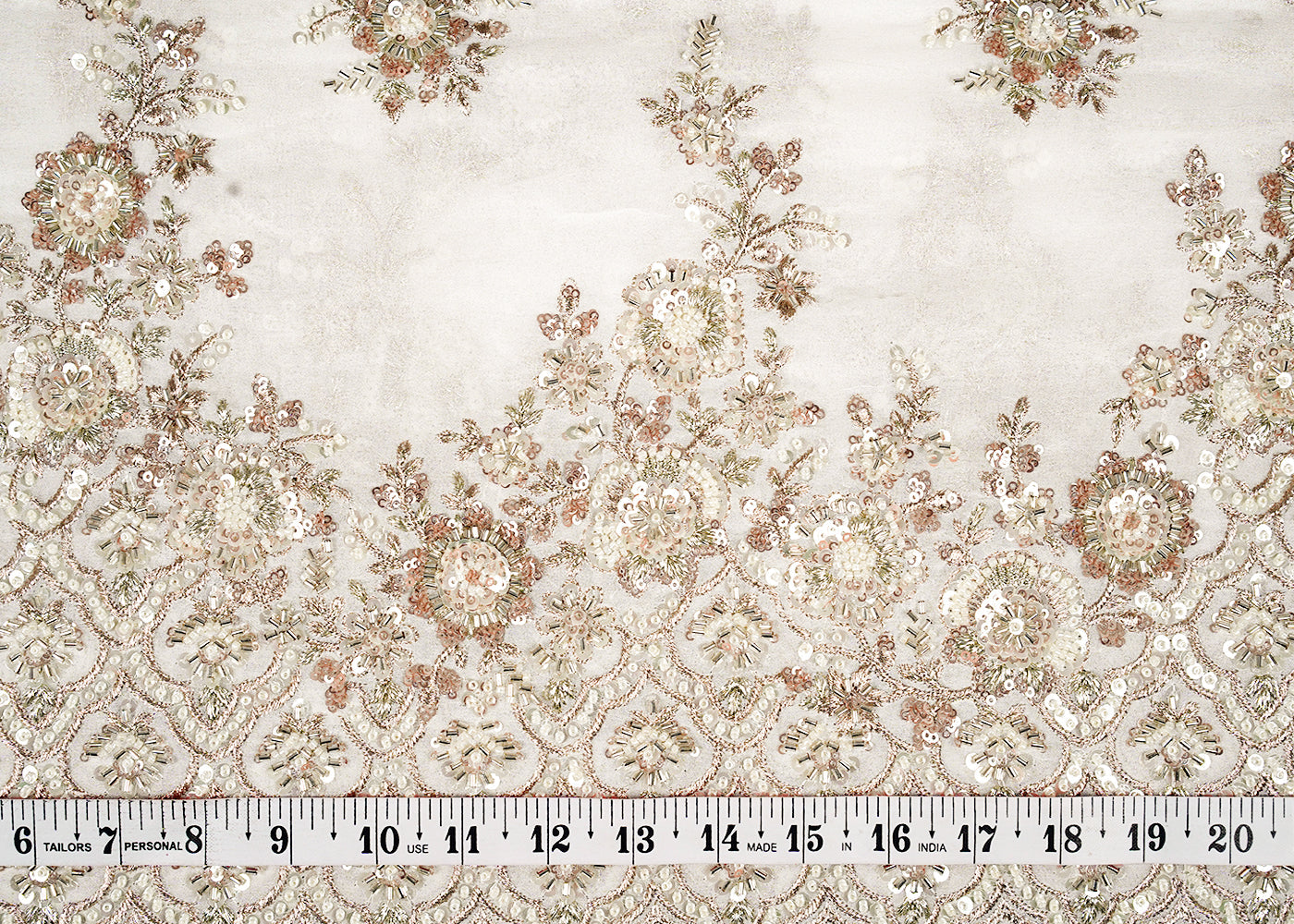 Dyeable Georgette White Fabric with All-Over Zari, Sequins, and Bead Work with One-Side Heavy Border 15841