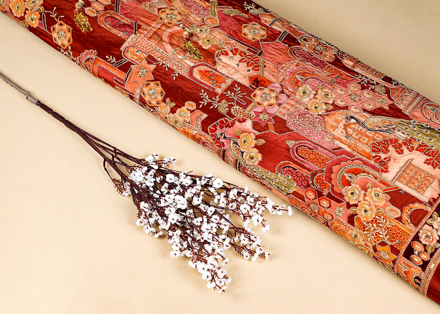 Brown Crepe Fabric With Allover Zari, Sequins And One-Side Heavy Border 15857