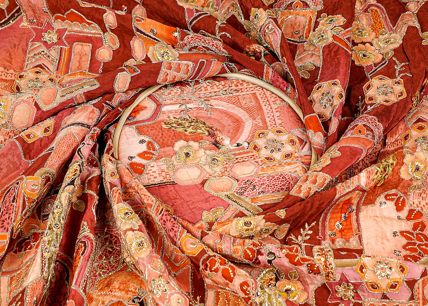 Brown Crepe Fabric With Allover Zari, Sequins And One-Side Heavy Border 15857