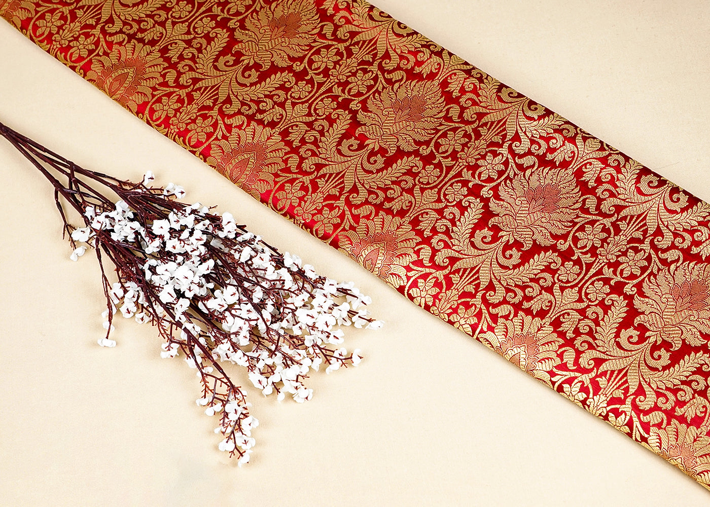 Maroon Banarasi Brocade Fabric with Allover Golden Zari Handloom 15877
