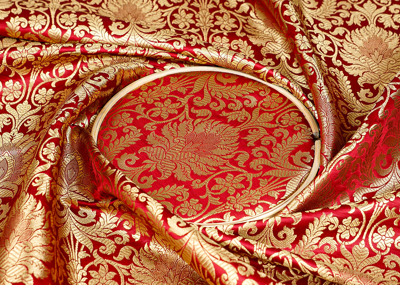 Maroon Banarasi Brocade Fabric with Allover Golden Zari Handloom 15877
