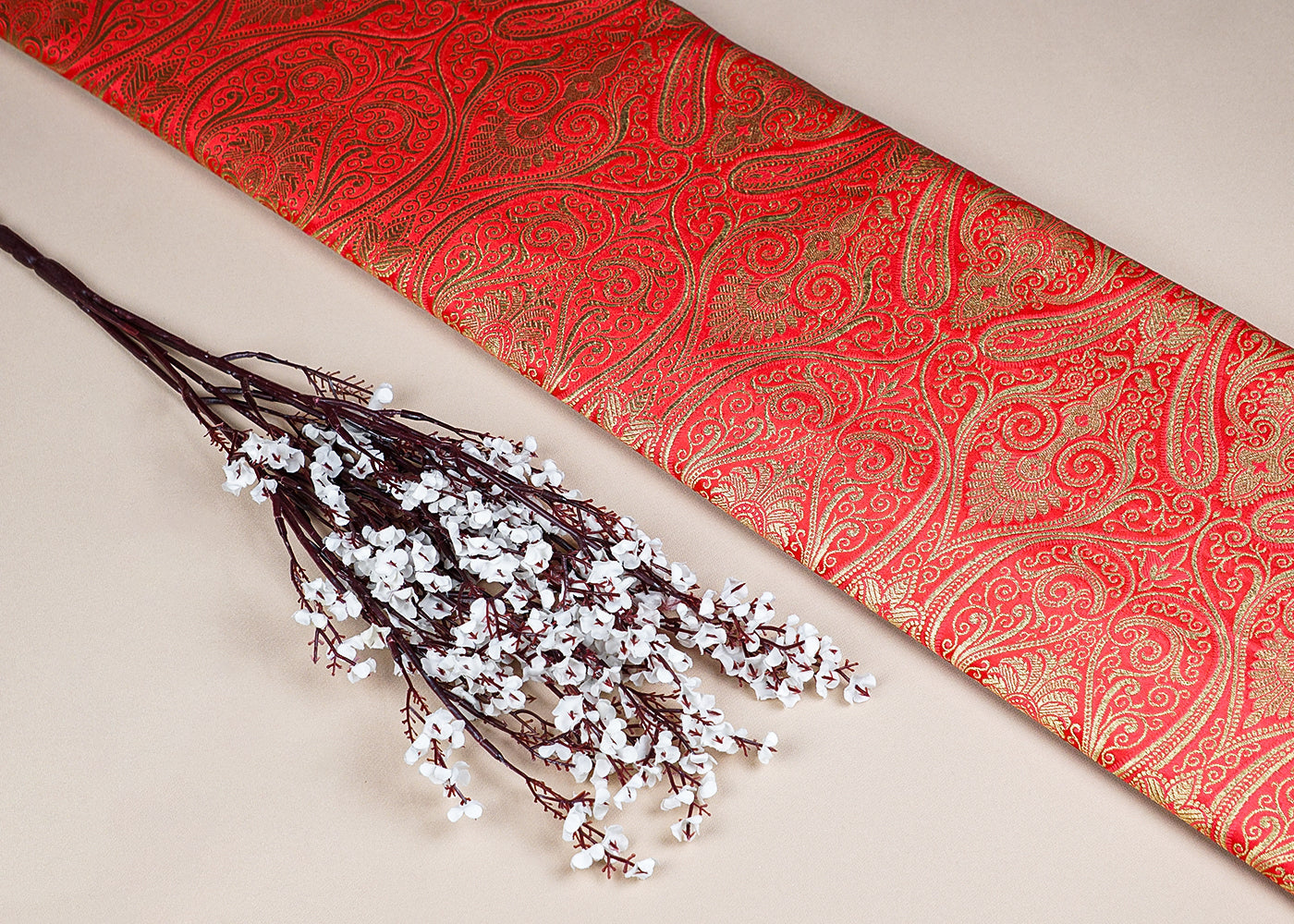 Gajri Banarasi Brocade Fabric With Allover Golden Zari Handloom 15882