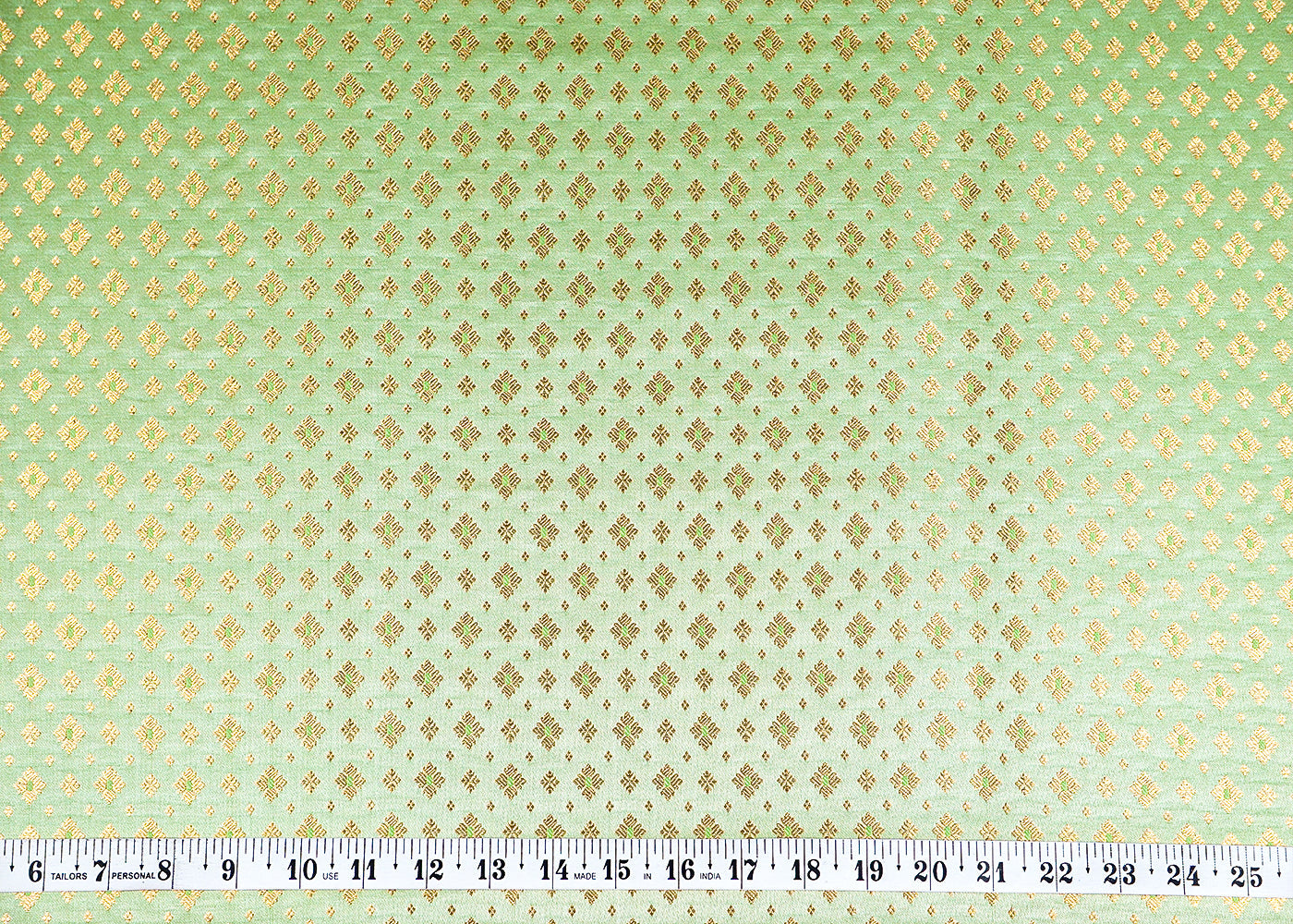 Green Banarasi Brocade Fabric With Allover Golden Zari Handloom 15891