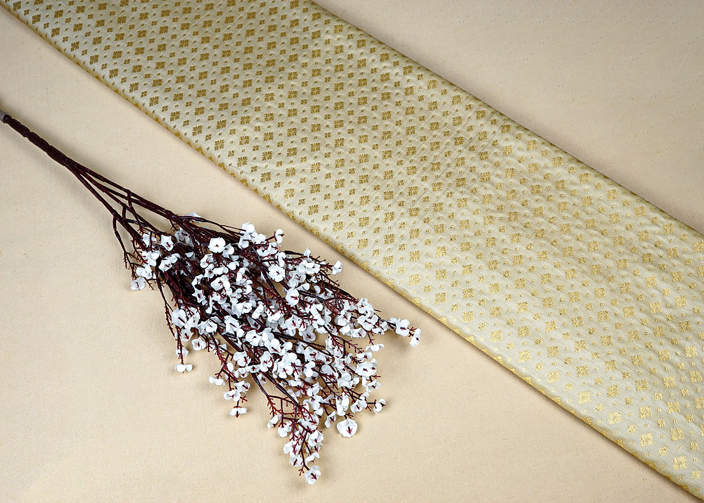 Golden Banarasi Brocade Fabric With Allover Golden Zari Handloom 15892
