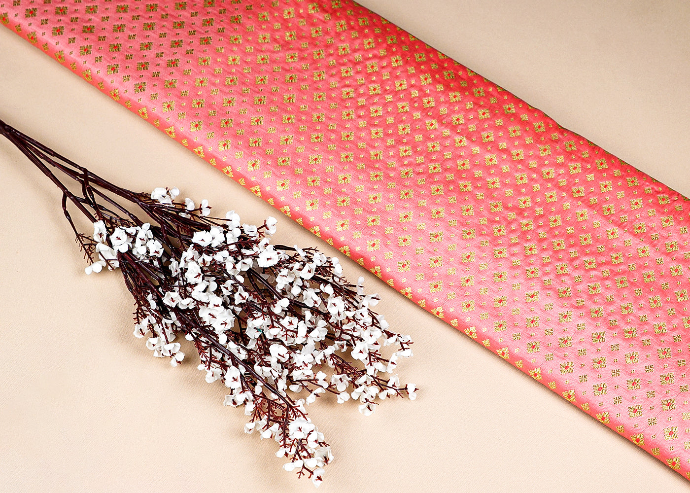 Gajri Banarasi Brocade Fabric With Allover Golden Zari Handloom 15897