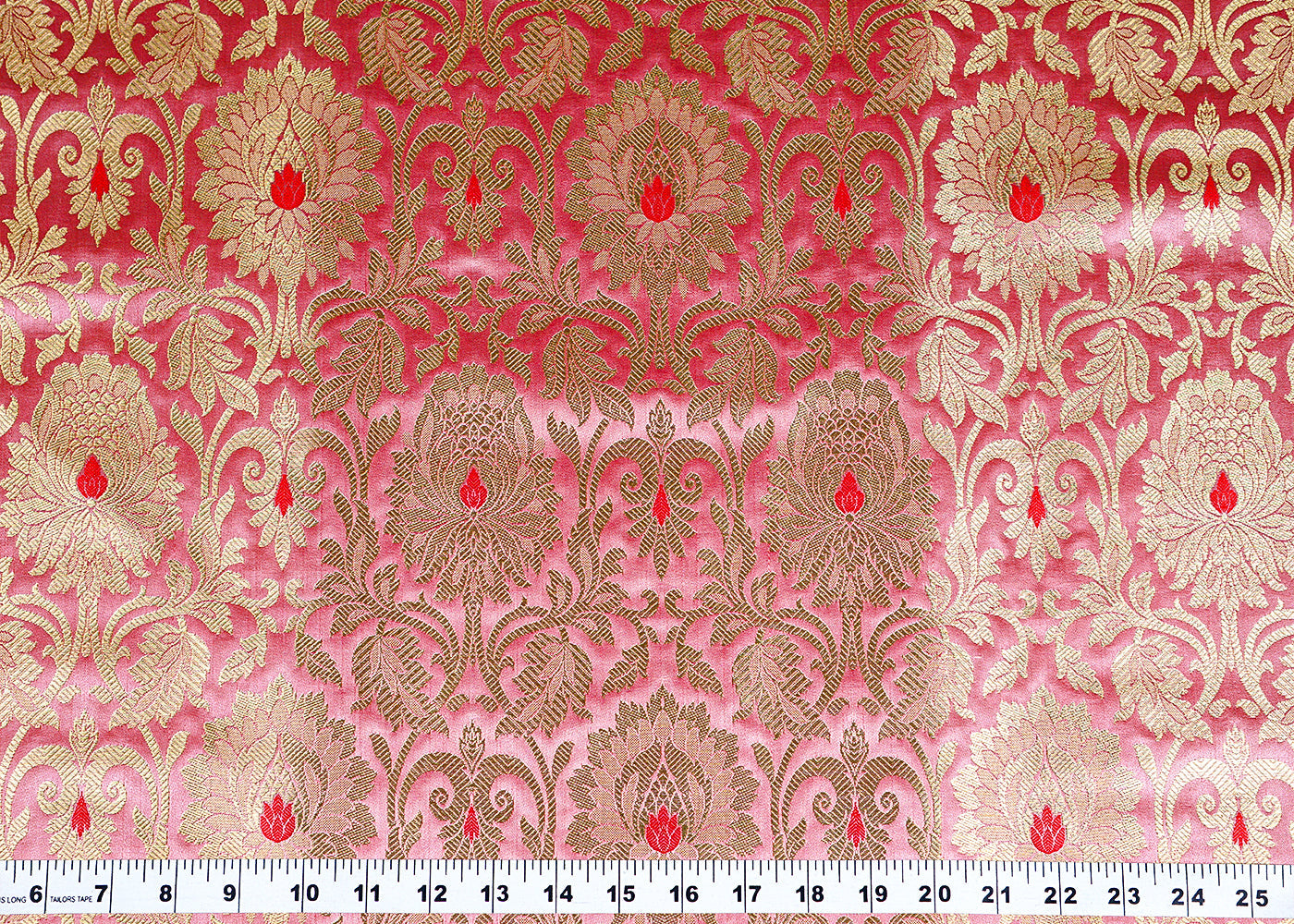 Pink Banarasi Brocade Fabric with Allover Golden Zari Handloom 15907