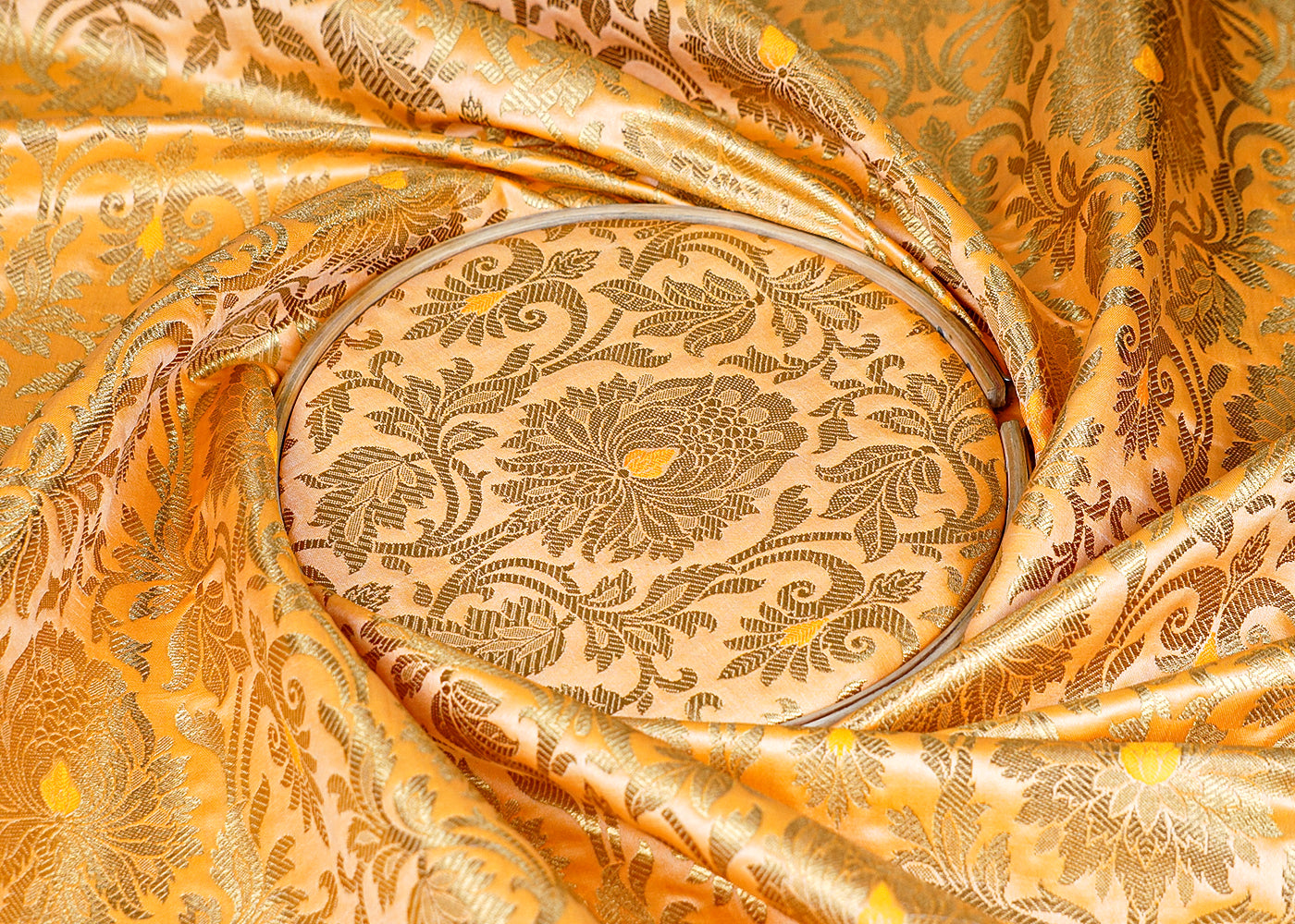 Mustrad Banarasi Brocade Fabric with Allover Golden Zari Handloom 15913