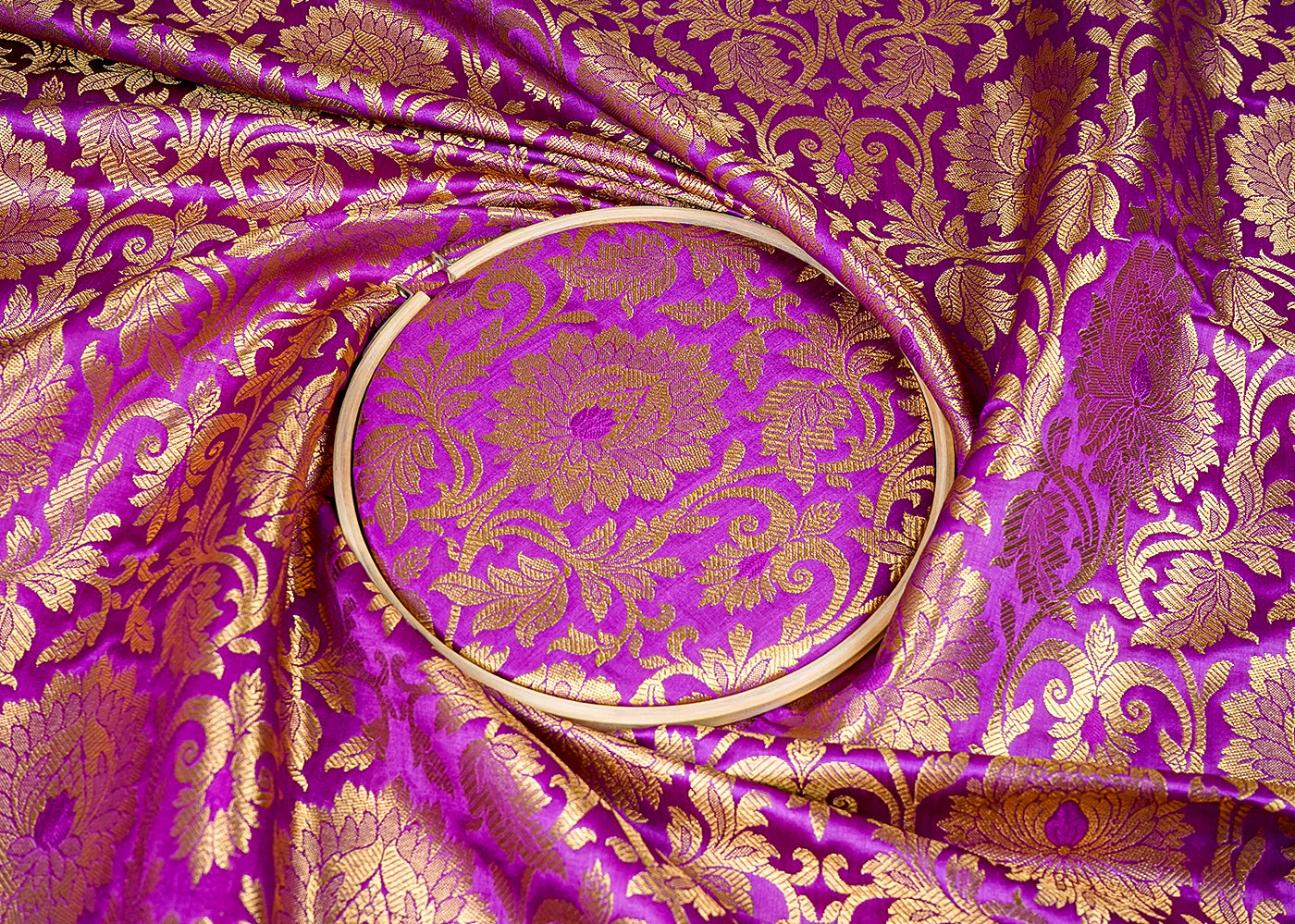 Purple  Banarasi Brocade Fabric with Allover Golden Zari Handloom 15917