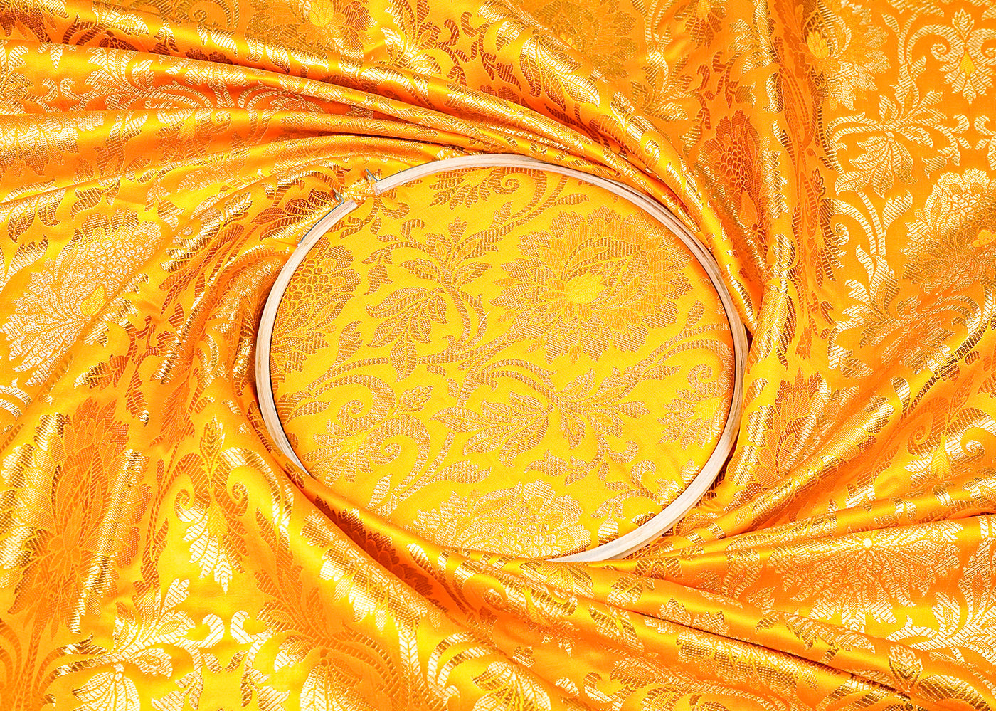 Yellow  Banarasi Brocade Fabric with Allover Golden Zari Handloom 15921