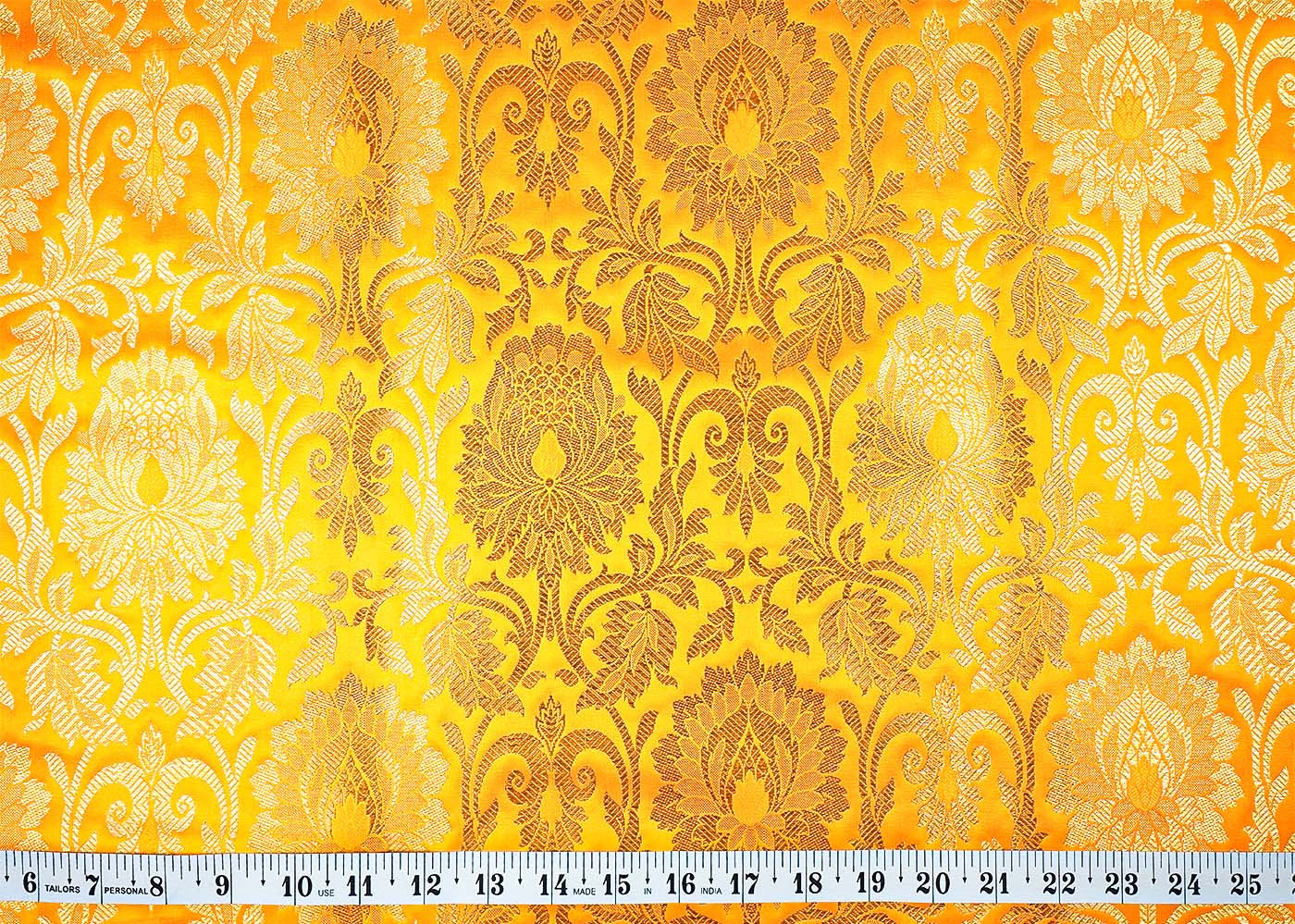Yellow  Banarasi Brocade Fabric with Allover Golden Zari Handloom 15921