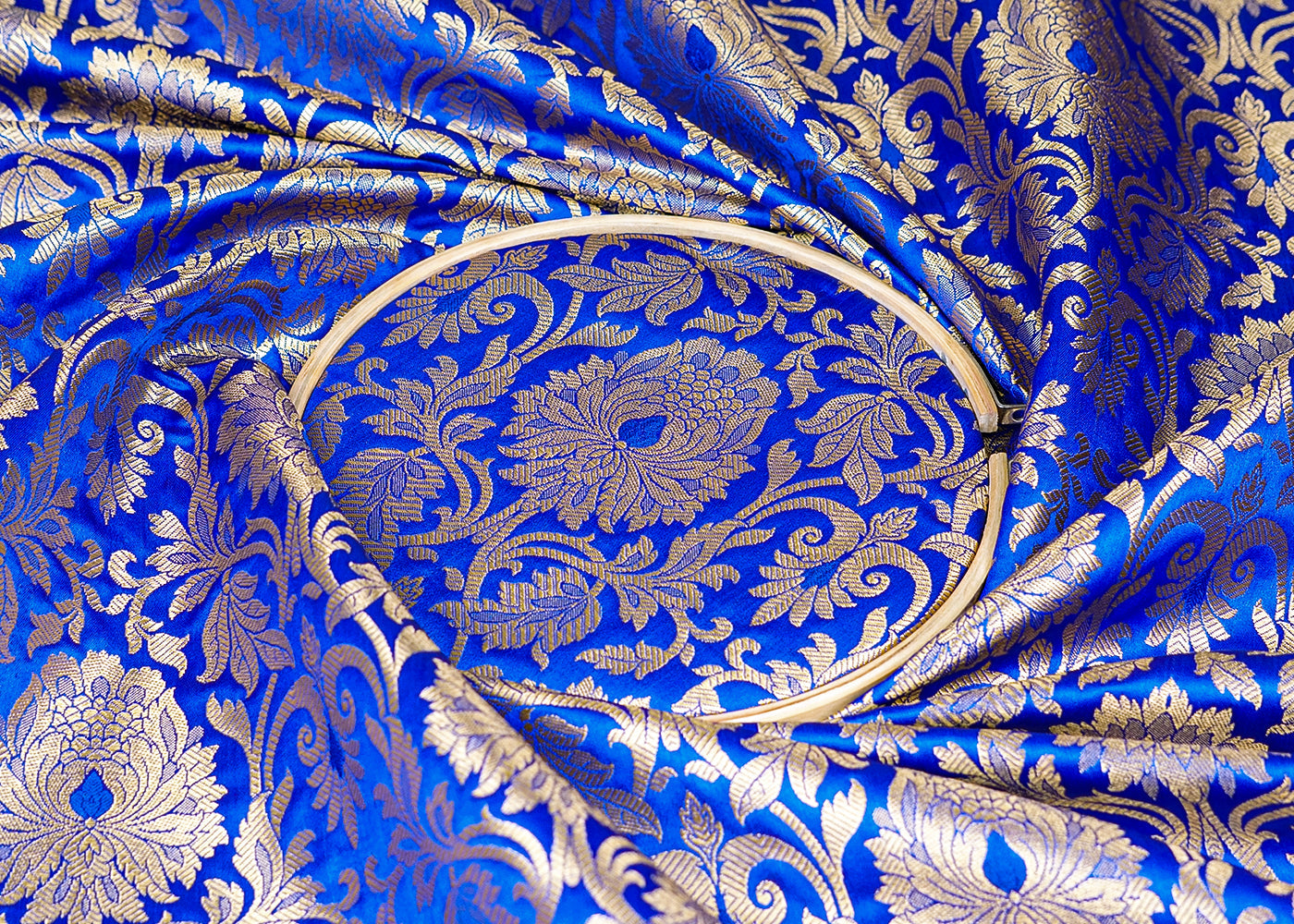 Royal Blue  Banarasi Brocade Fabric with Allover Golden Zari Handloom 15929