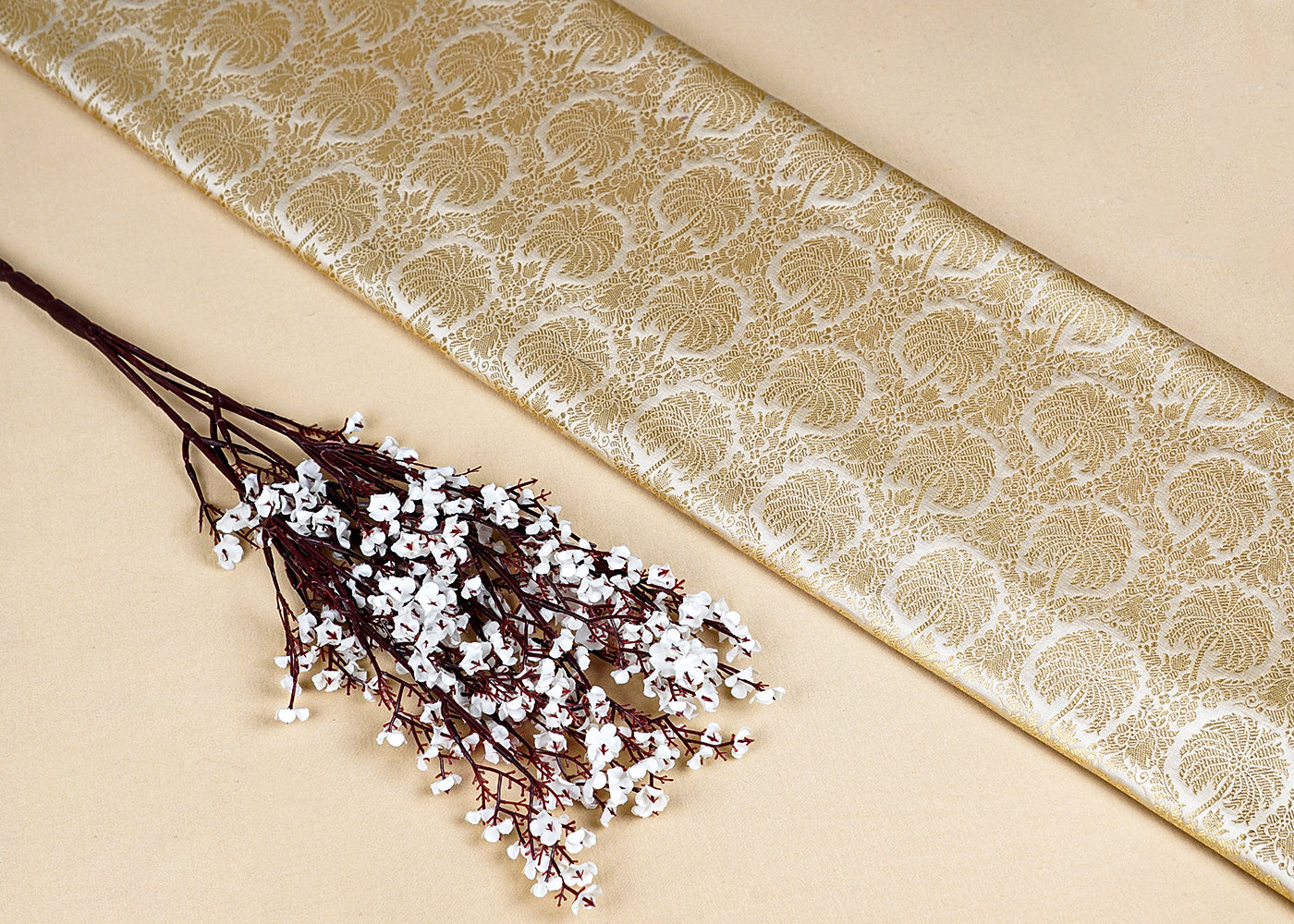 Golden Banarasi Brocade Fabric with Allover Golden Zari Handloom 15933