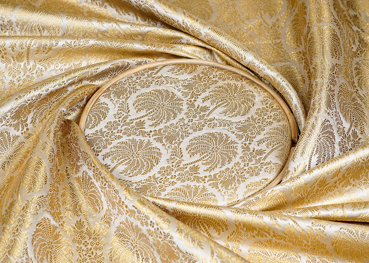 Golden Banarasi Brocade Fabric with Allover Golden Zari Handloom 15933