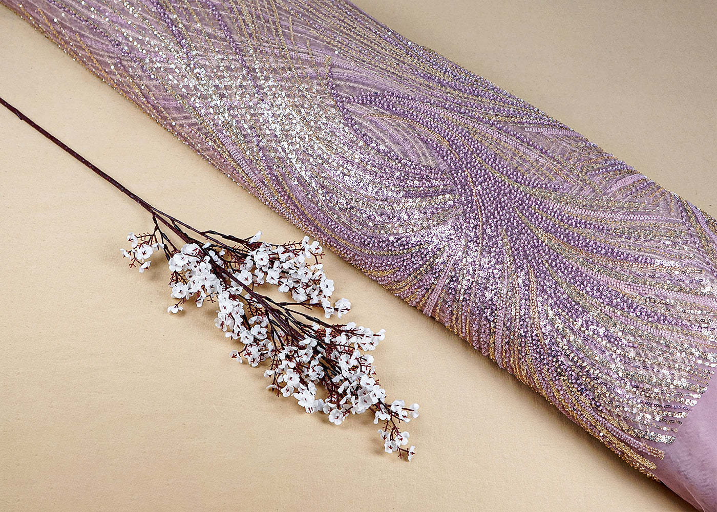 Onion Imported Net Fabric with All Over Sequins and Bead Work 15964