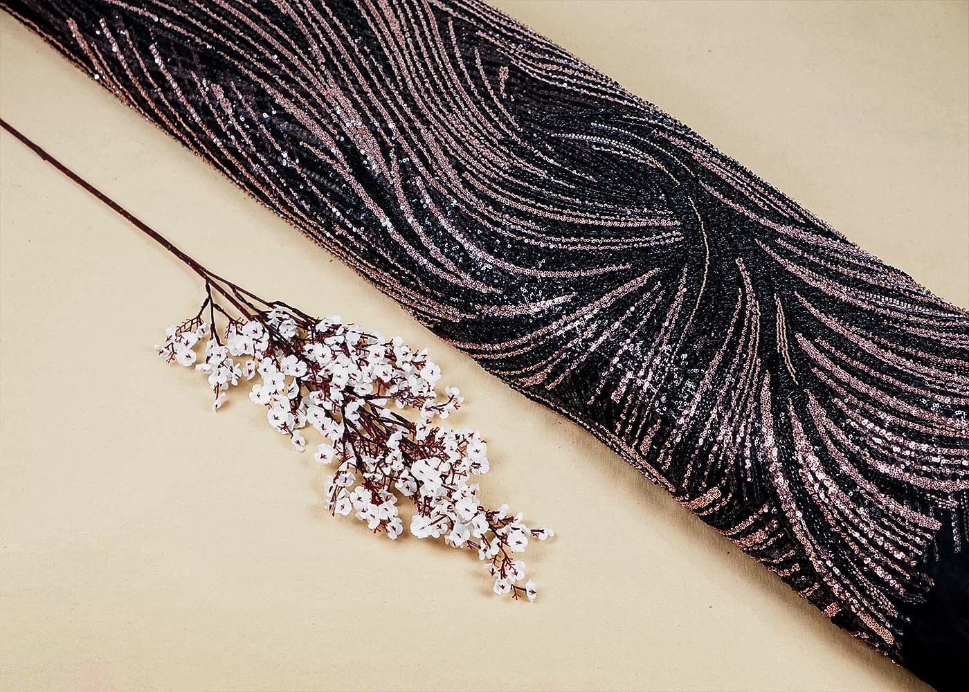 Black Imported Net Fabric with All Over Sequins and Bead Work 15965