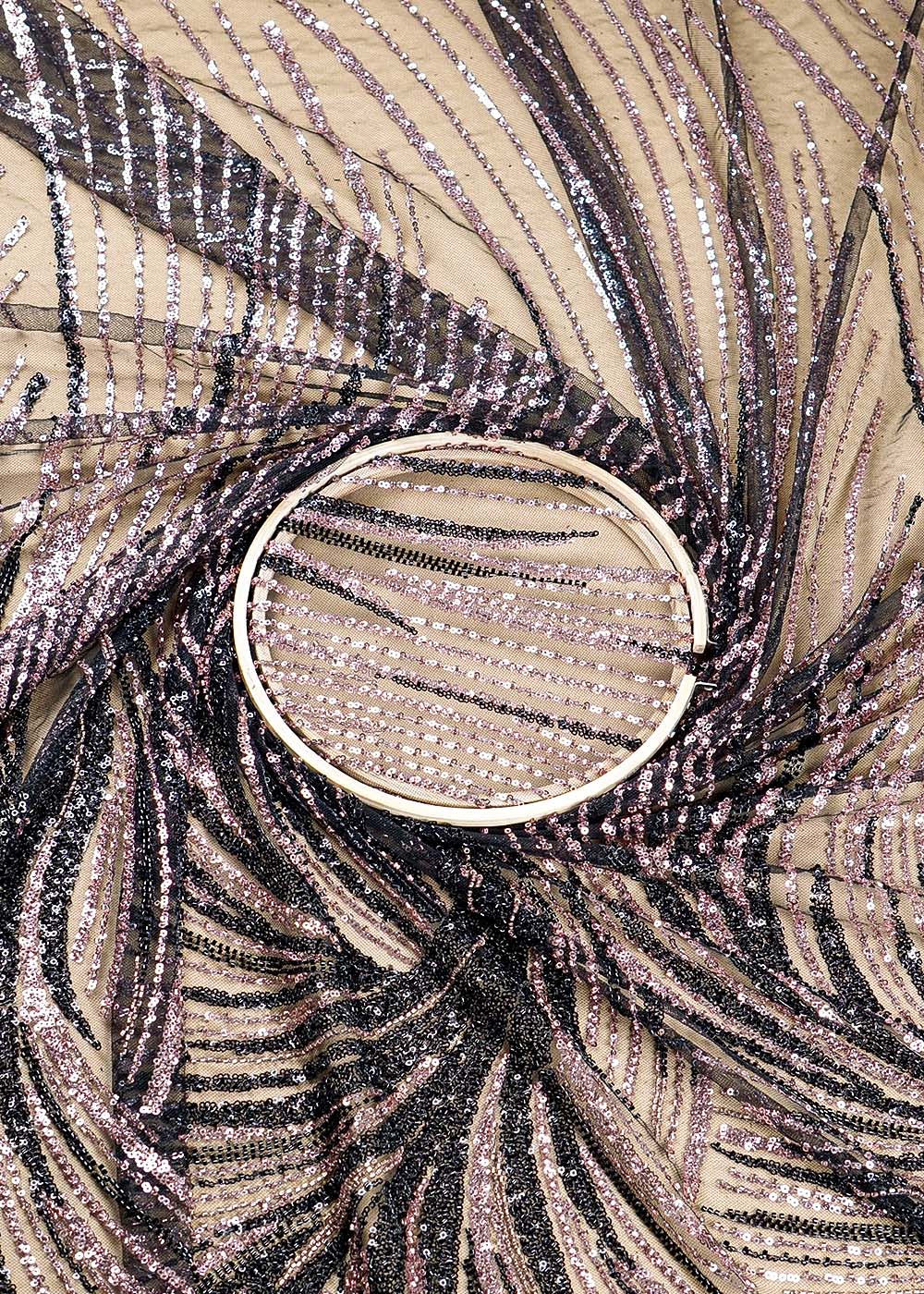 Black Imported Net Fabric with All Over Sequins and Bead Work 15965