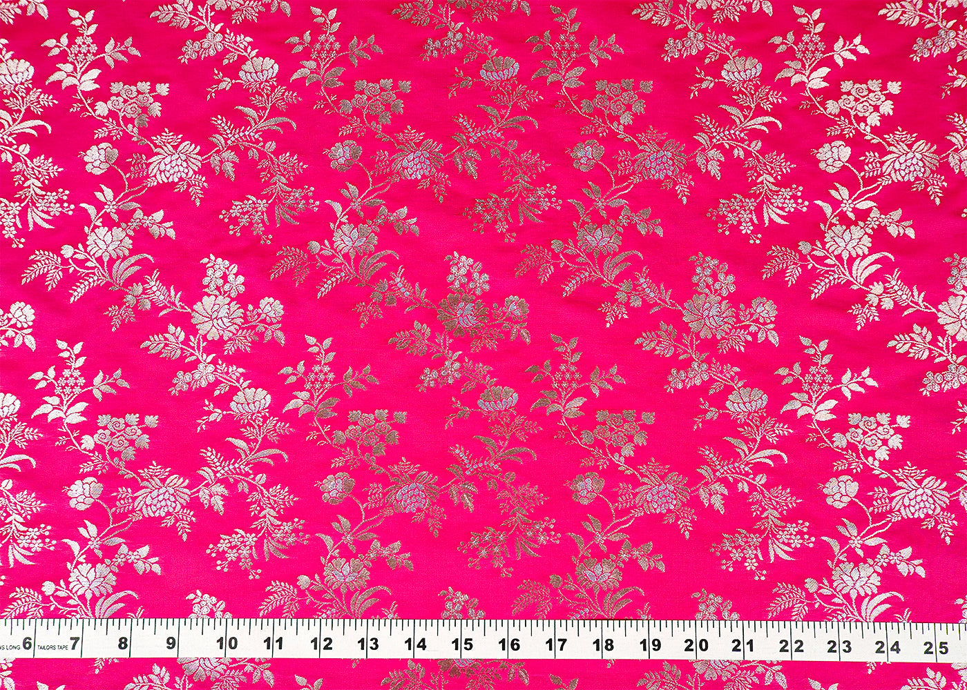 Pink Banarasi Brocade Fabric With Allover Golden Zari Handloom 15983