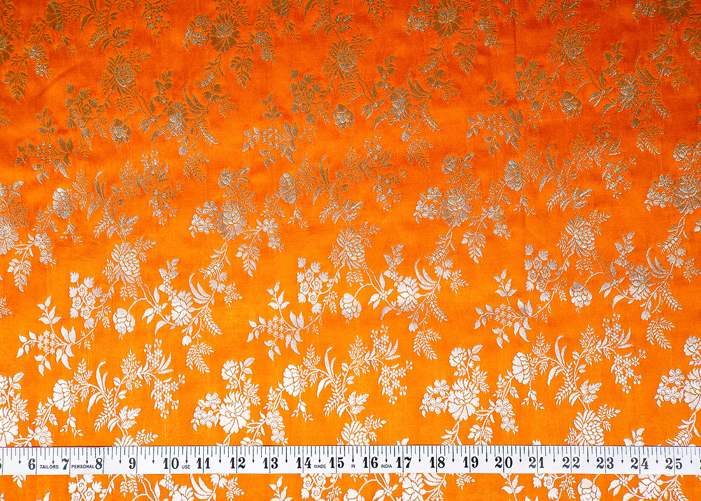 Mustard Banarasi Brocade Fabric With Allover Silver And Golden Zari Handloom 15984