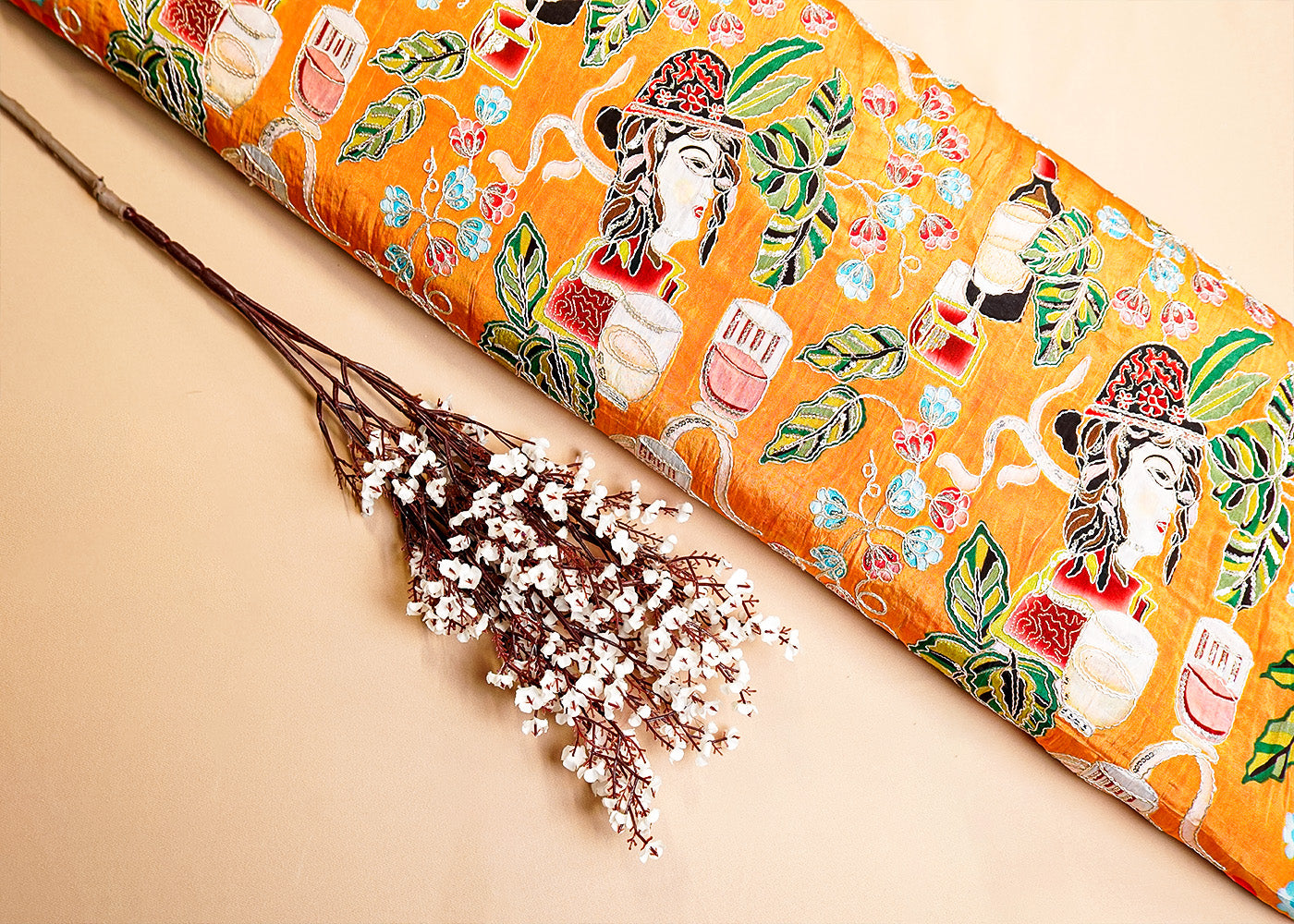 Mustard Crepe Fabric with All Over Zari and Sequins Work with Abstract Print 15988