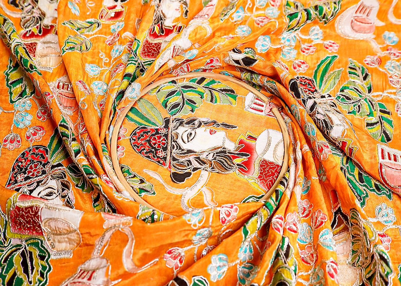 Mustard Crepe Fabric with All Over Zari and Sequins Work with Abstract Print 15988