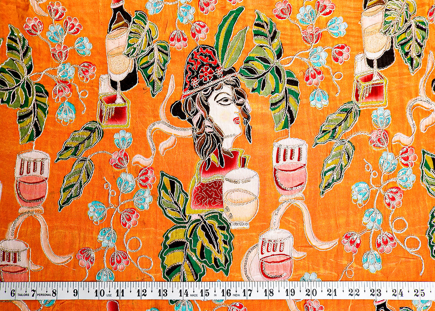 Mustard Crepe Fabric with All Over Zari and Sequins Work with Abstract Print 15988