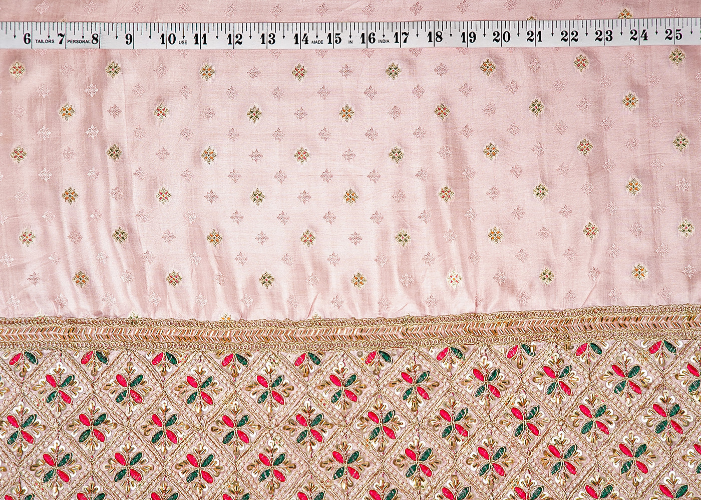 Light Pink Silk Fabric With All Over Zari Buti With One Side Zari, Thread and Sequins Work Border 16000