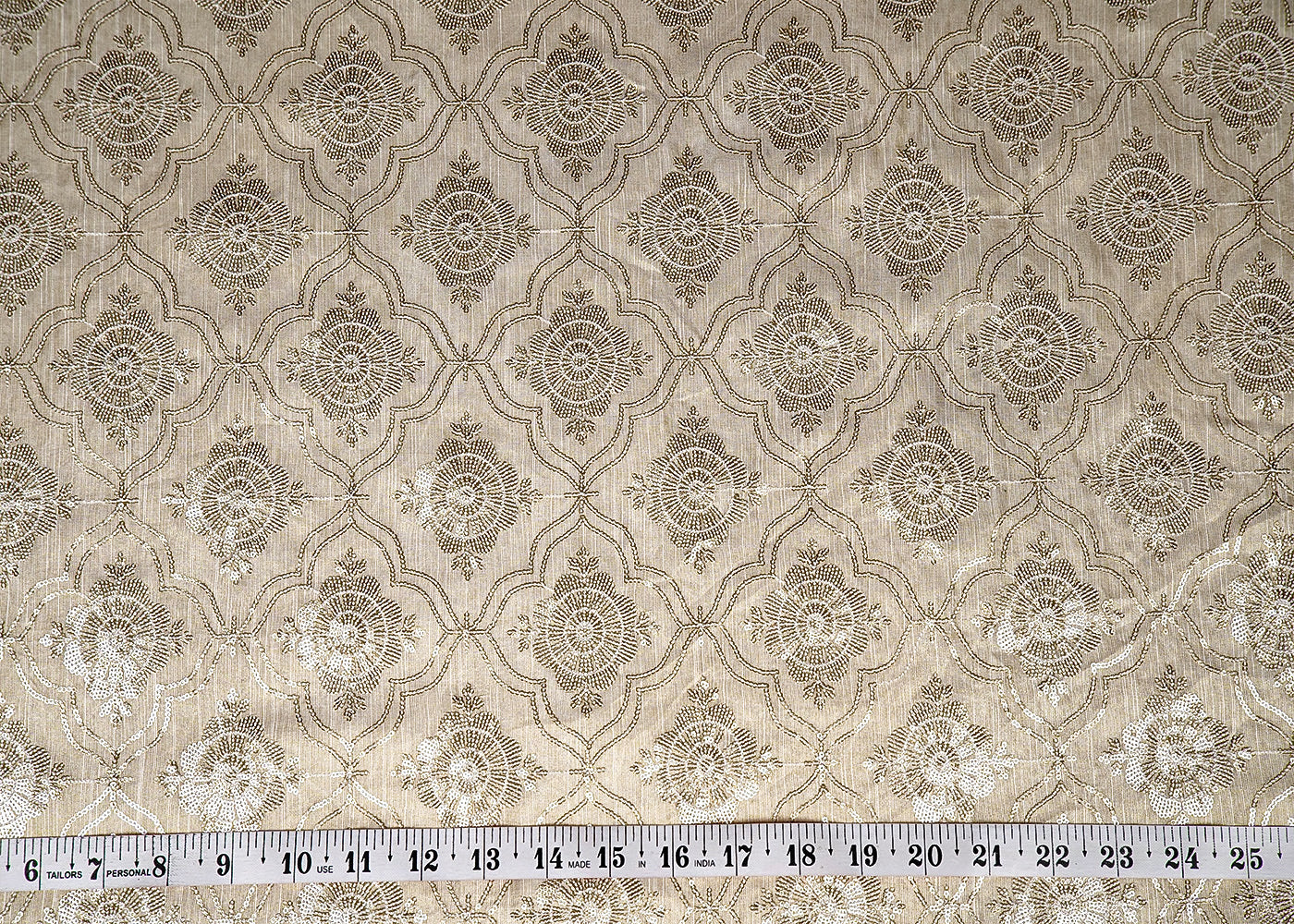 Golden Tissue Fabric With All Over Sequins Work 16004