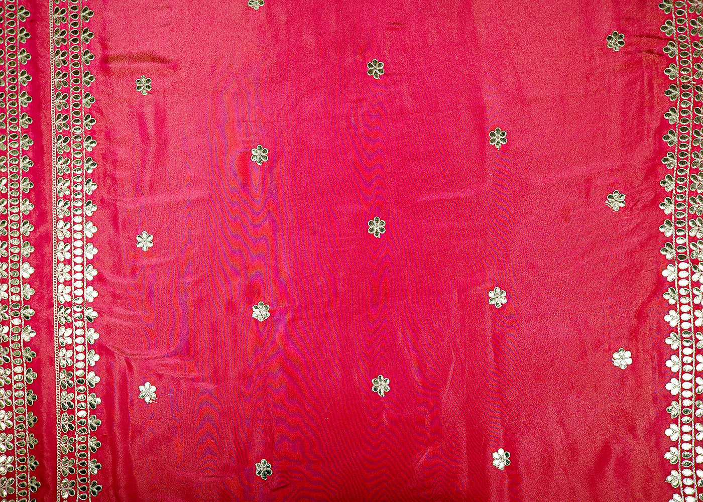 Pink Tissue Fabric With All Over Gotta Patti Work And Two Side Heavy Border 16009
