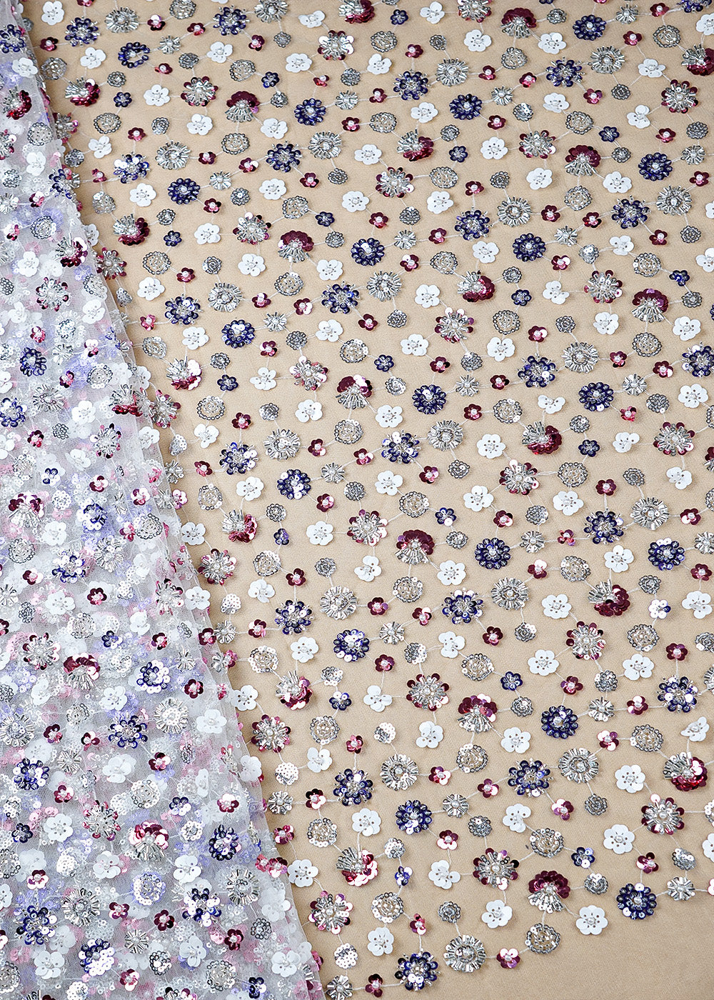 White Imported Net Fabric With All Over Sequins And Katdana Work 16040