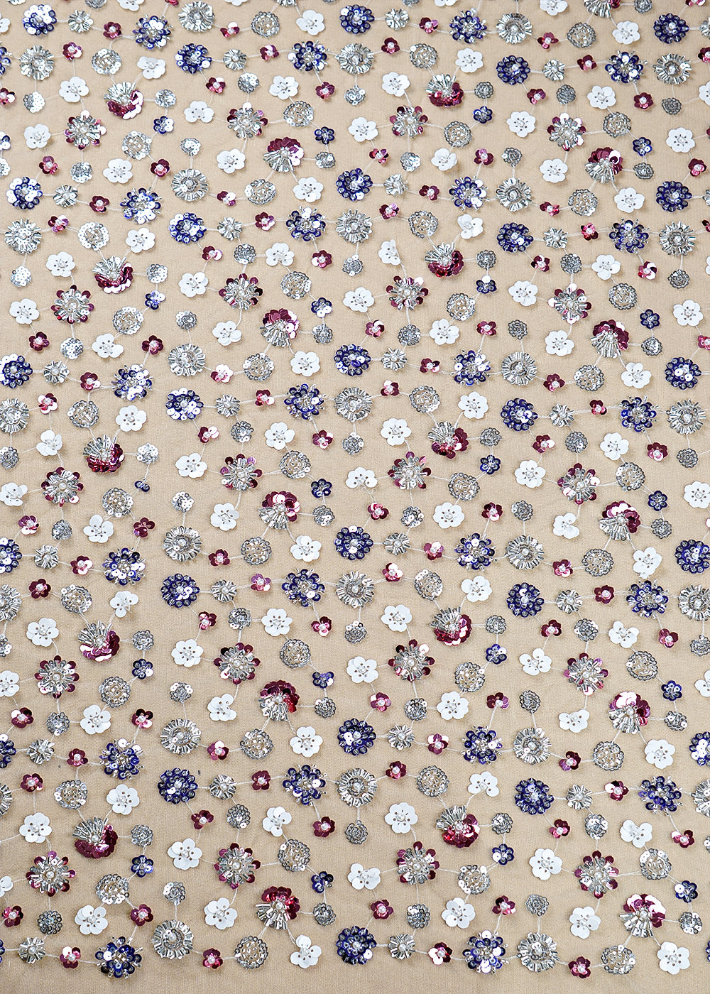 White Imported Net Fabric With All Over Sequins And Katdana Work 16040