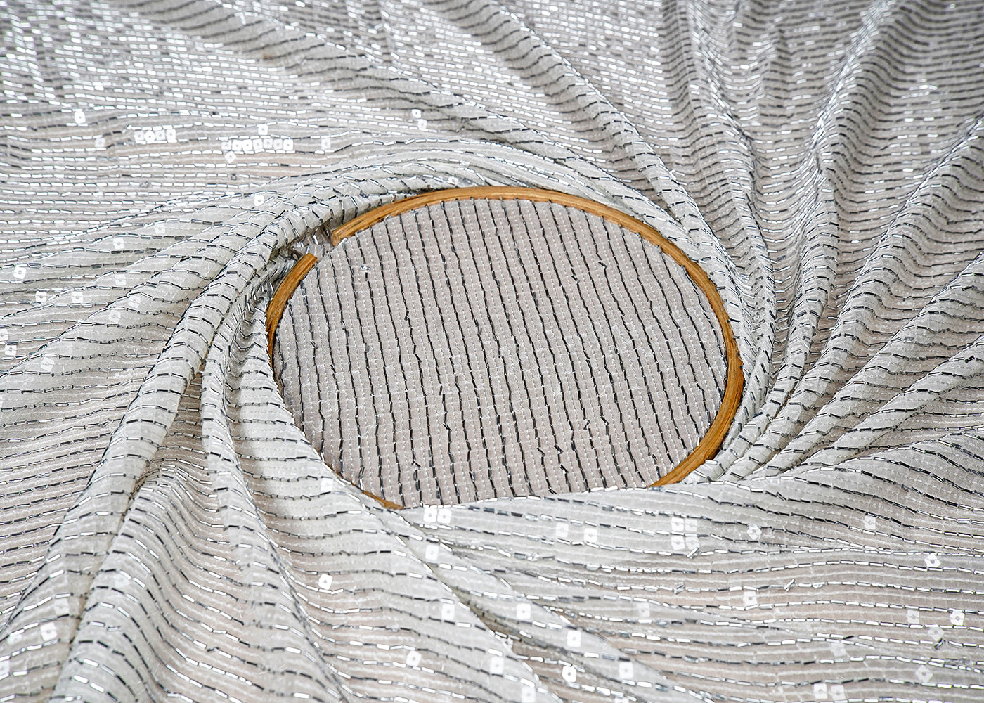 White Georgette Fabric with All Over Bead and Water Sequins Work 16050
