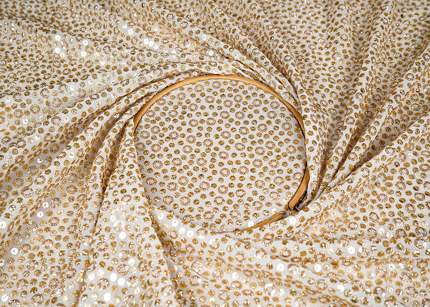 White Georgette Fabric with All Over Thread and Sequins Work 16054