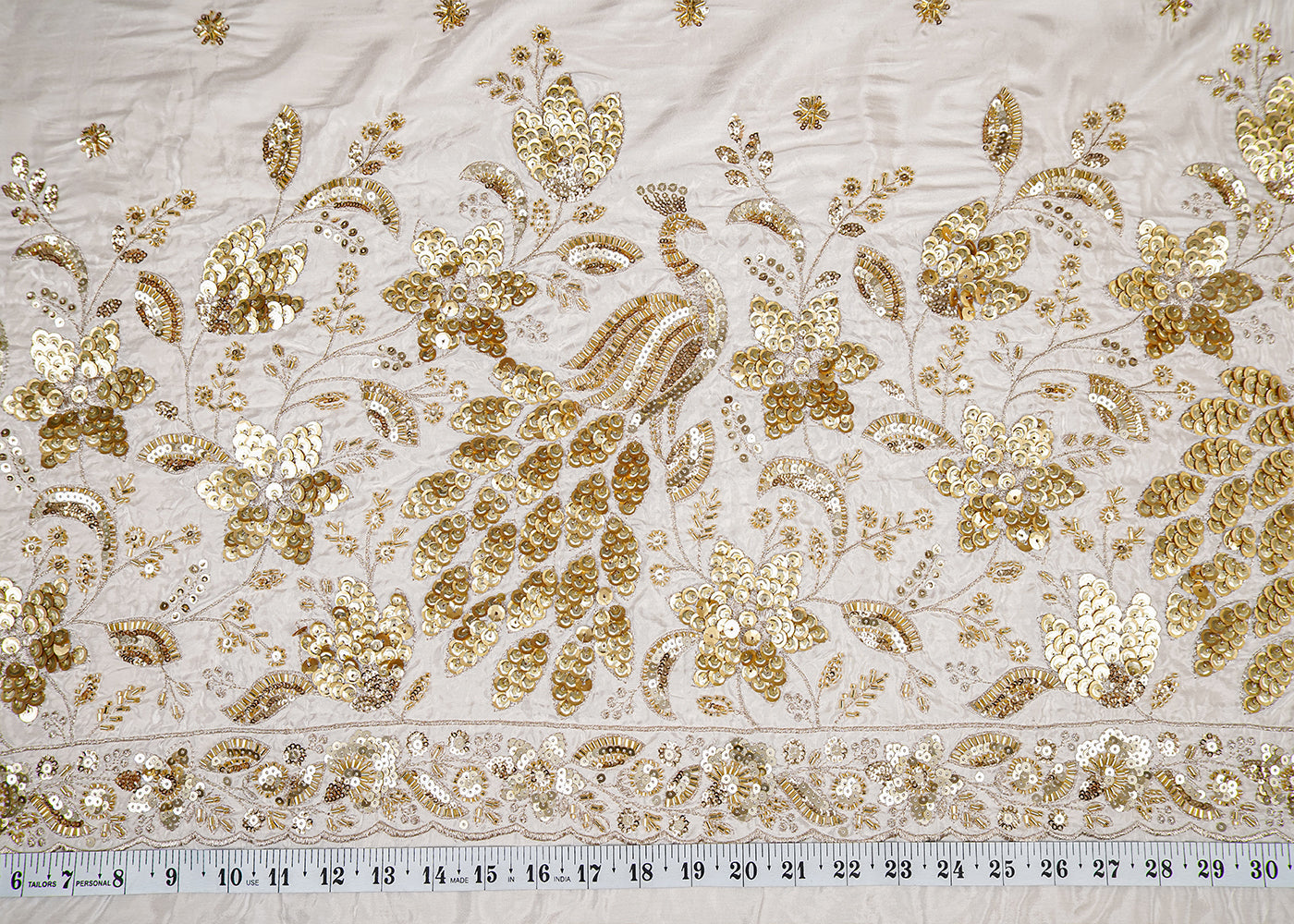 White Crepe Fabric with All Over Katdana, Zari and Sequins Work with One Side Heavy Border 16058