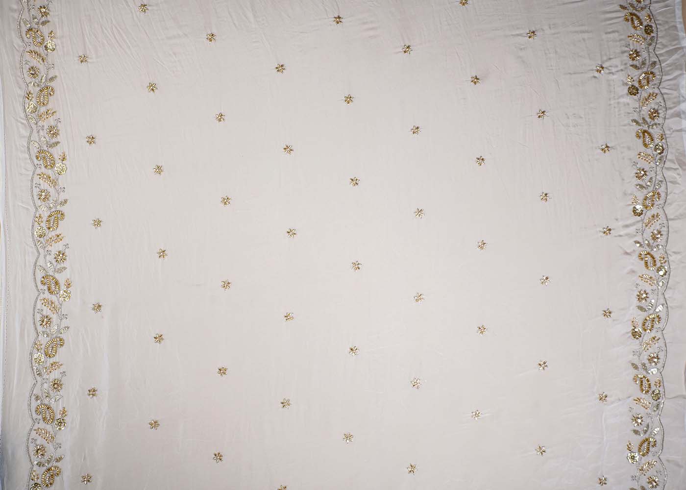 White Organza Fabric with All Over Sequins, Katdana and Bead Work with Two Side Border 16063
