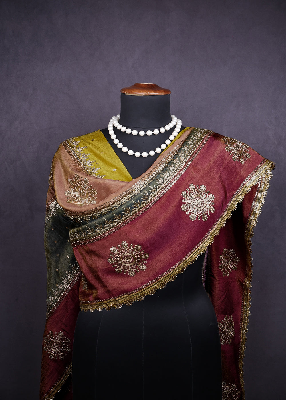 Multi Colour Tissue Dupatta with Allover Zari and Gota Patti Work 16071